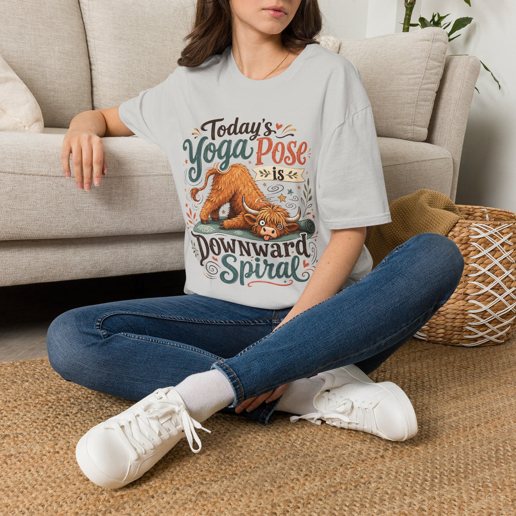 Highland Cow Downward Spiral Yoga Pose Unisex T-Shirt Unisex Adult T-shirt animal Fitness Globally Fulfilled