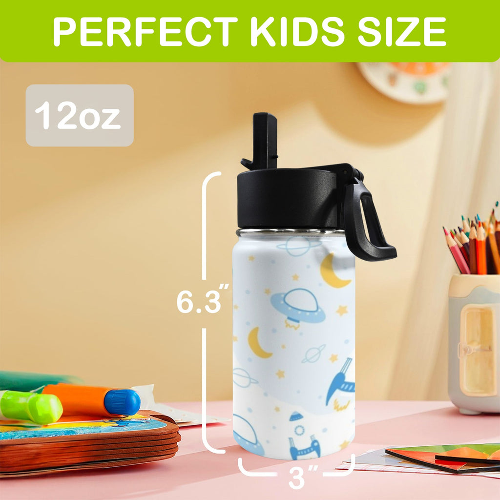 Spaceships And UFO's 12oz Kids Water Bottle with Straw Lid