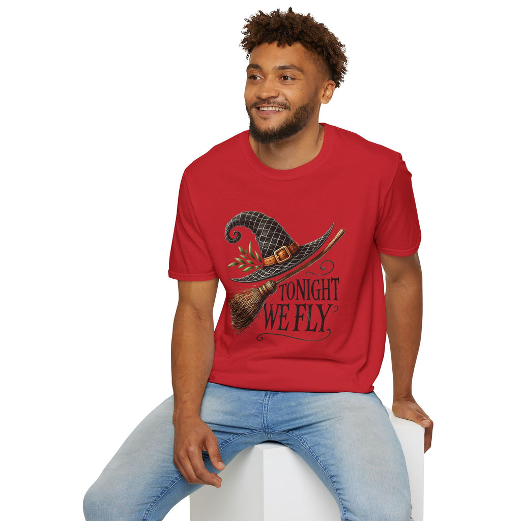 Tonight We Fly, Witches Hat, Broomstick, Halloween - Unisex Softstyle T-Shirt