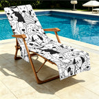 Black And White Dogs Beach Chair Towel Cover with Side Pockets