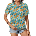 Pineapple Coconut Women's Short-Sleeve Button Up Shirt white Women's Short-Sleeve Button Up Shirt Food Printed Offshore