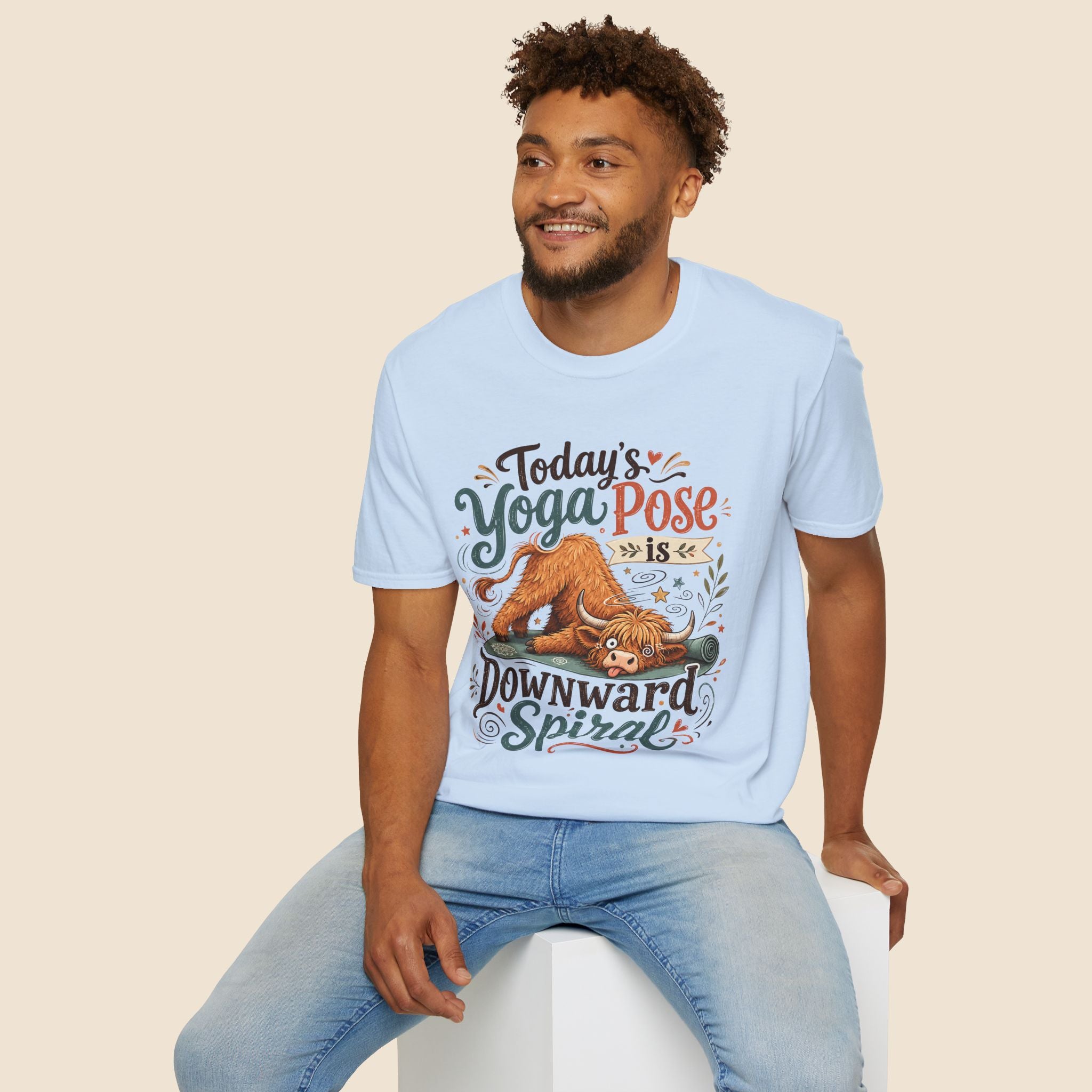 Highland Cow Downward Spiral Yoga Pose Unisex T-Shirt Unisex Adult T-shirt animal Fitness Globally Fulfilled