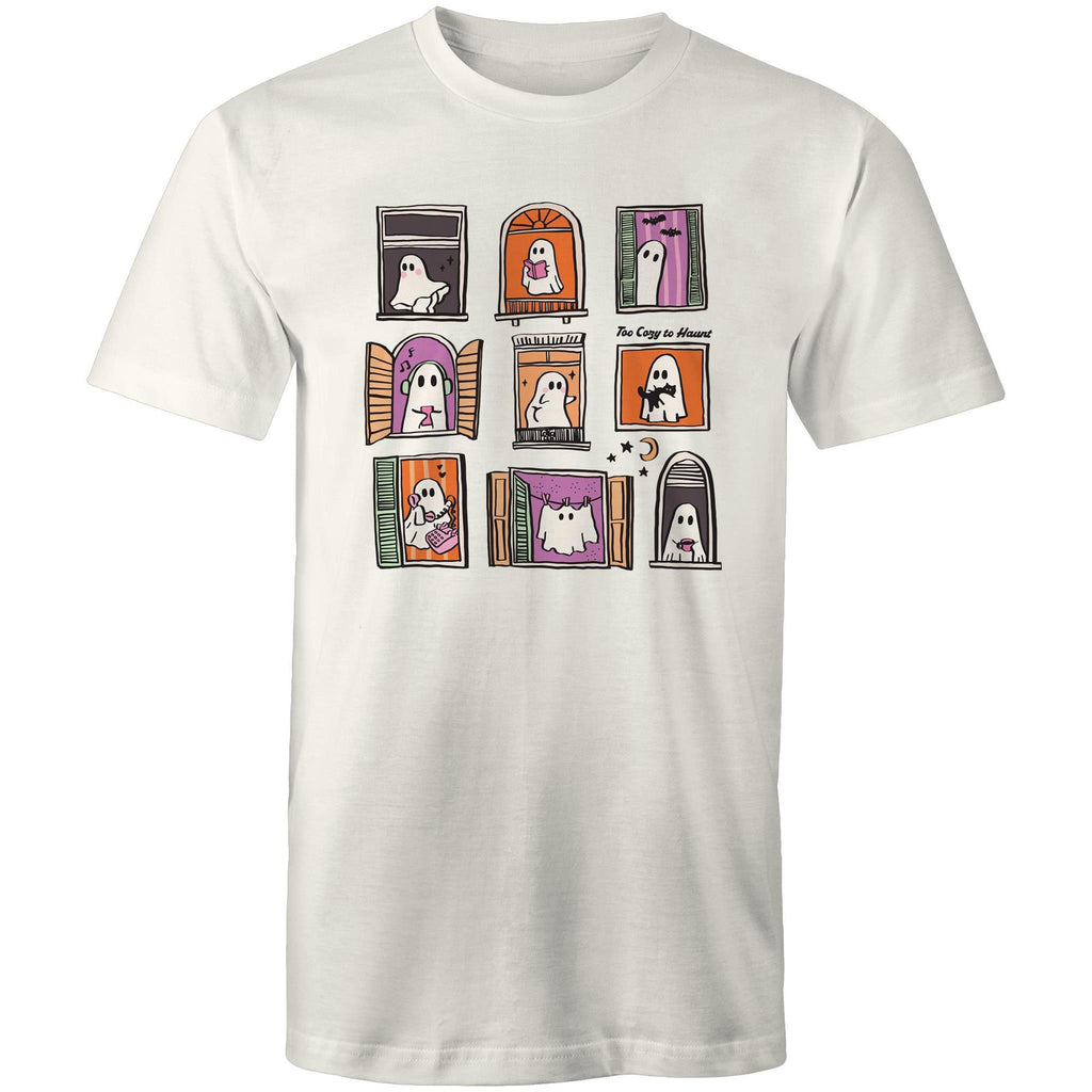Ghosts In Windows - Mens T-Shirt Natural Mens T-shirt Halloween Printed In Australia