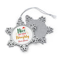 Personalised - Nice Until Proven Naughty - Christmas Pewter Snowflake Ornament