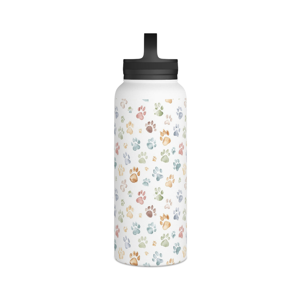 Paw Print Stainless Steel Water Bottle, Handle Lid Stainless Steel Water Bottle With Handle Lid animal Globally Fulfilled