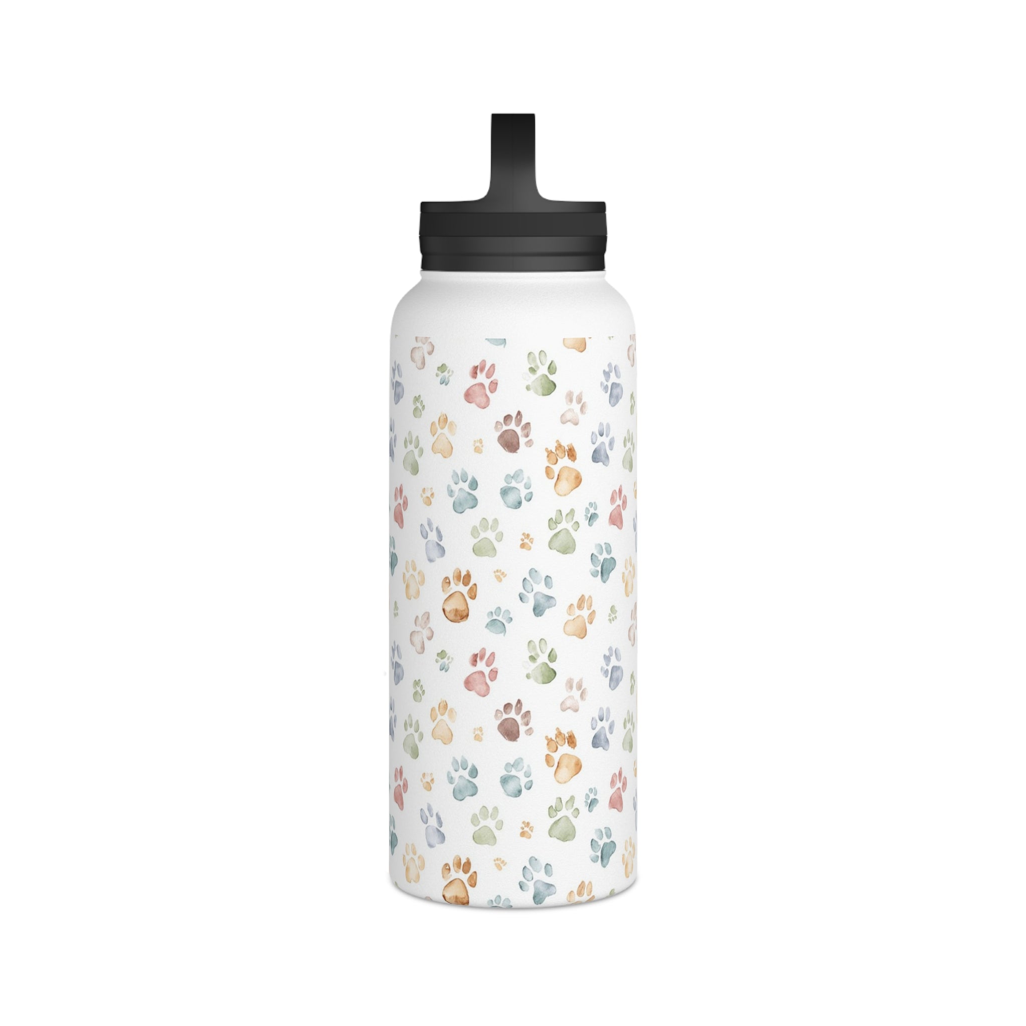 Paw Print Stainless Steel Water Bottle, Handle Lid Stainless Steel Water Bottle With Handle Lid animal Globally Fulfilled
