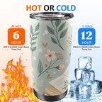 Books And Flowers In Green - 20oz Mobile Tumbler with Lid (Black Lock) 20oz Travel Mug Printed Offshore Reading