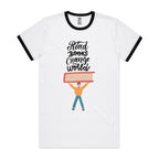 Read Books, Change The World - Staple Ringer Tee White Black Ringer T-Shirt Printed In Australia Reading