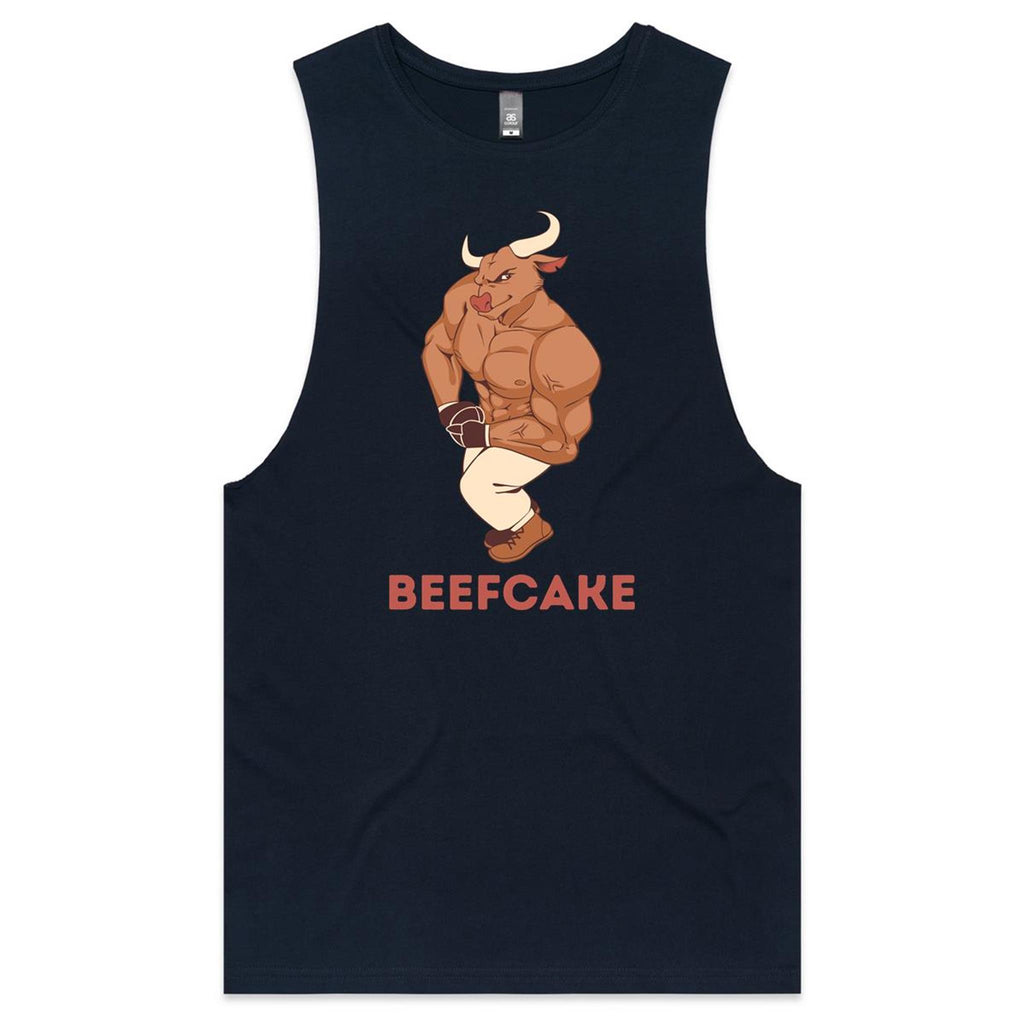 Beefcake - Tank Top Tee Navy Drop Arm Tank Top Fitness Printed In Australia