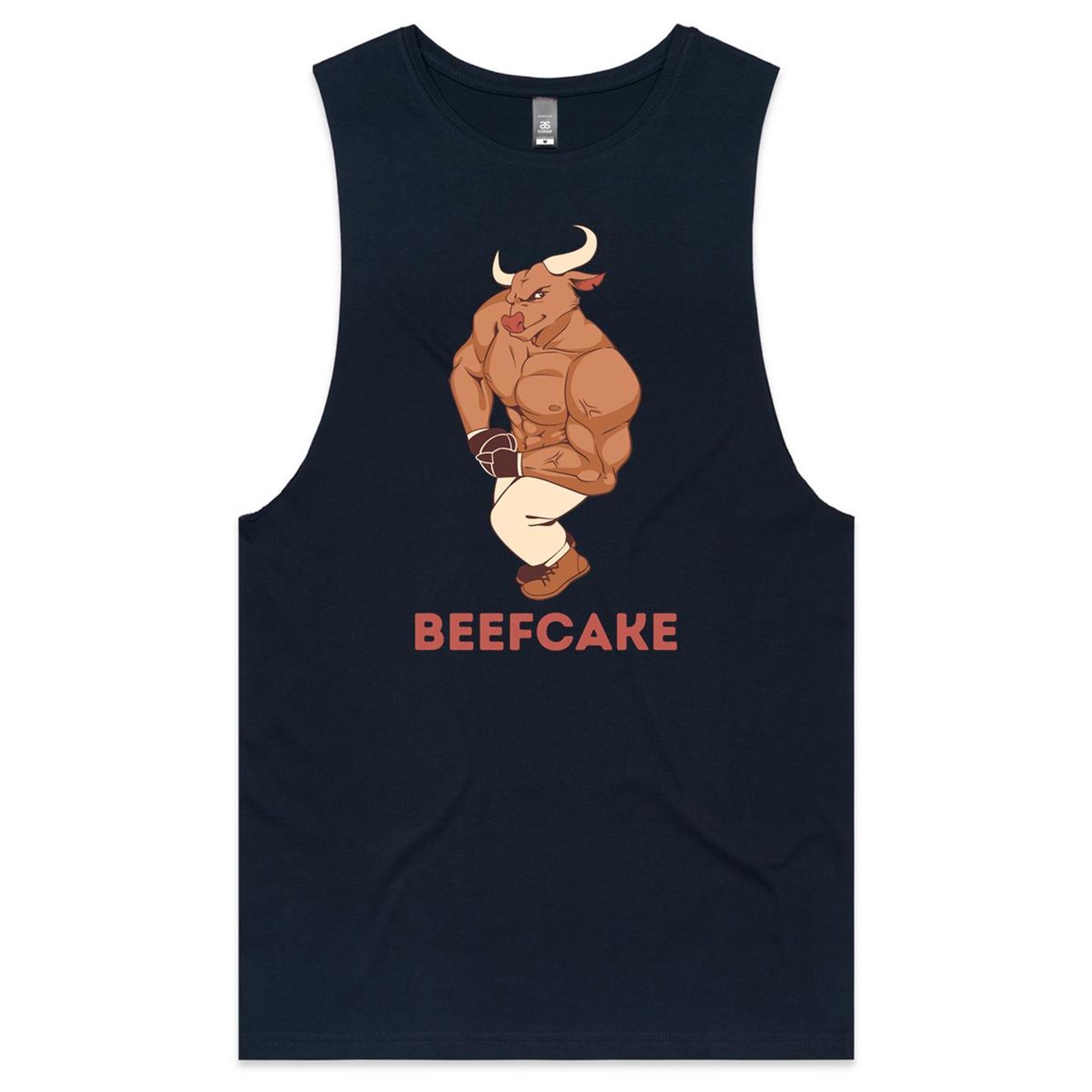 Beefcake - Tank Top Tee Navy Drop Arm Tank Top Fitness Printed In Australia