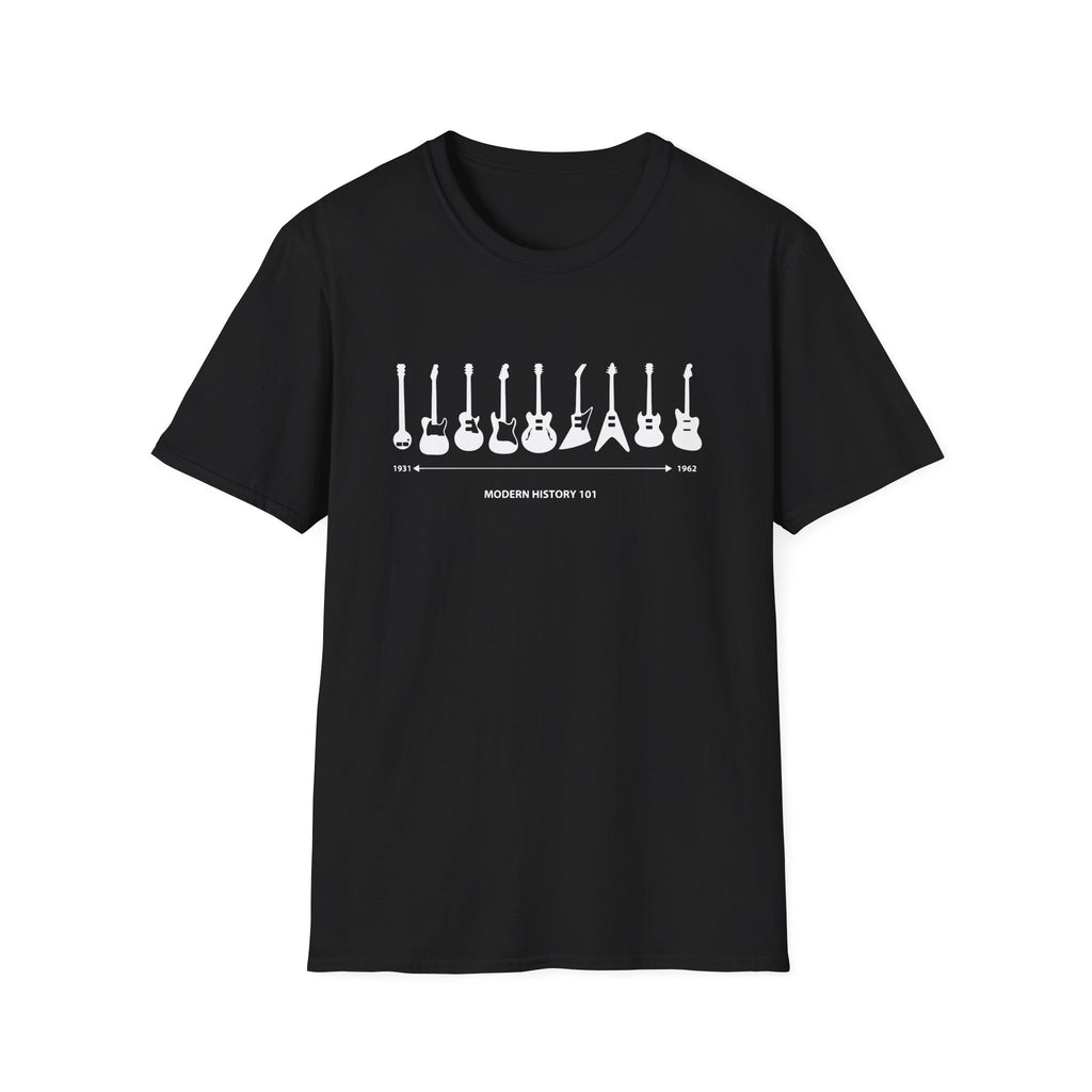 Guitar Timeline Unisex Softstyle T-Shirt Black Unisex Adult T-shirt Australian Printer Music