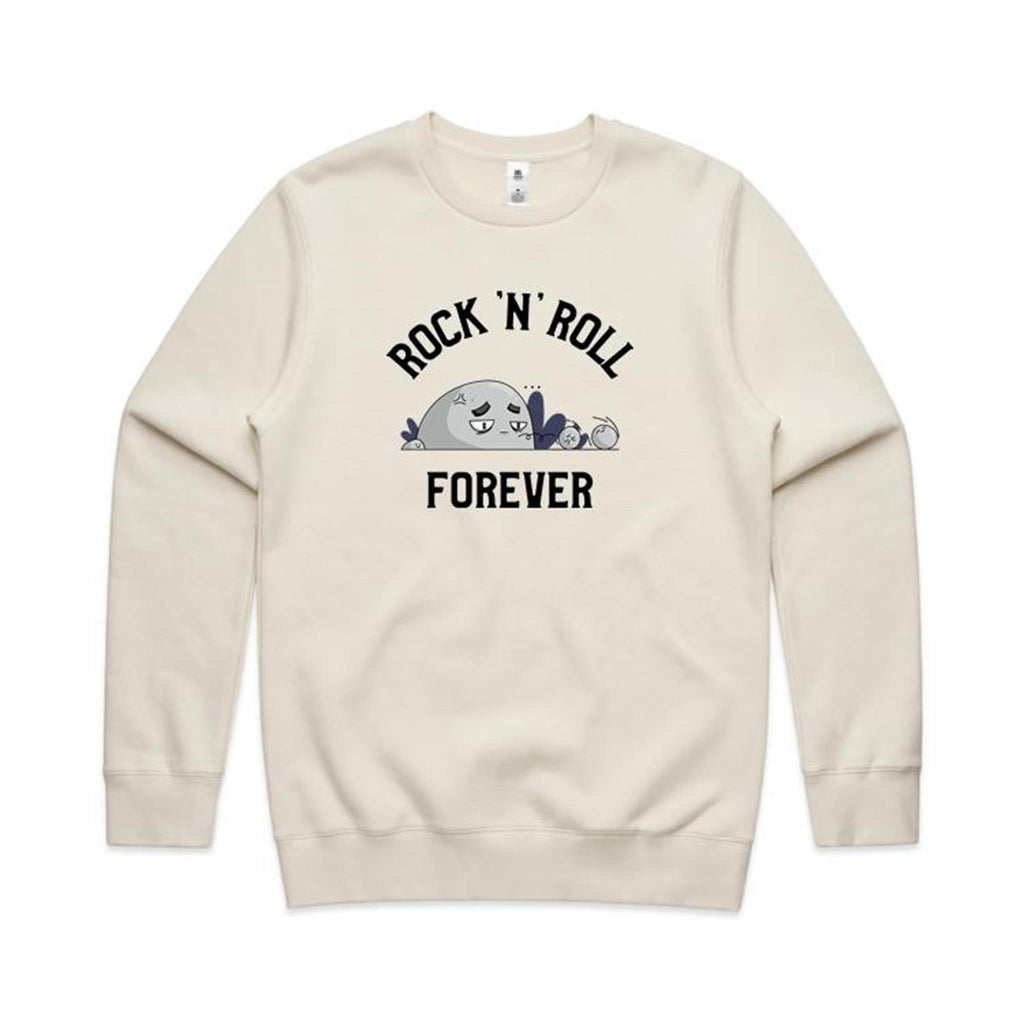 Rock And Roll Forever - AS Colour Stencil Crew Ecru Sweatshirt Music Printed In Australia