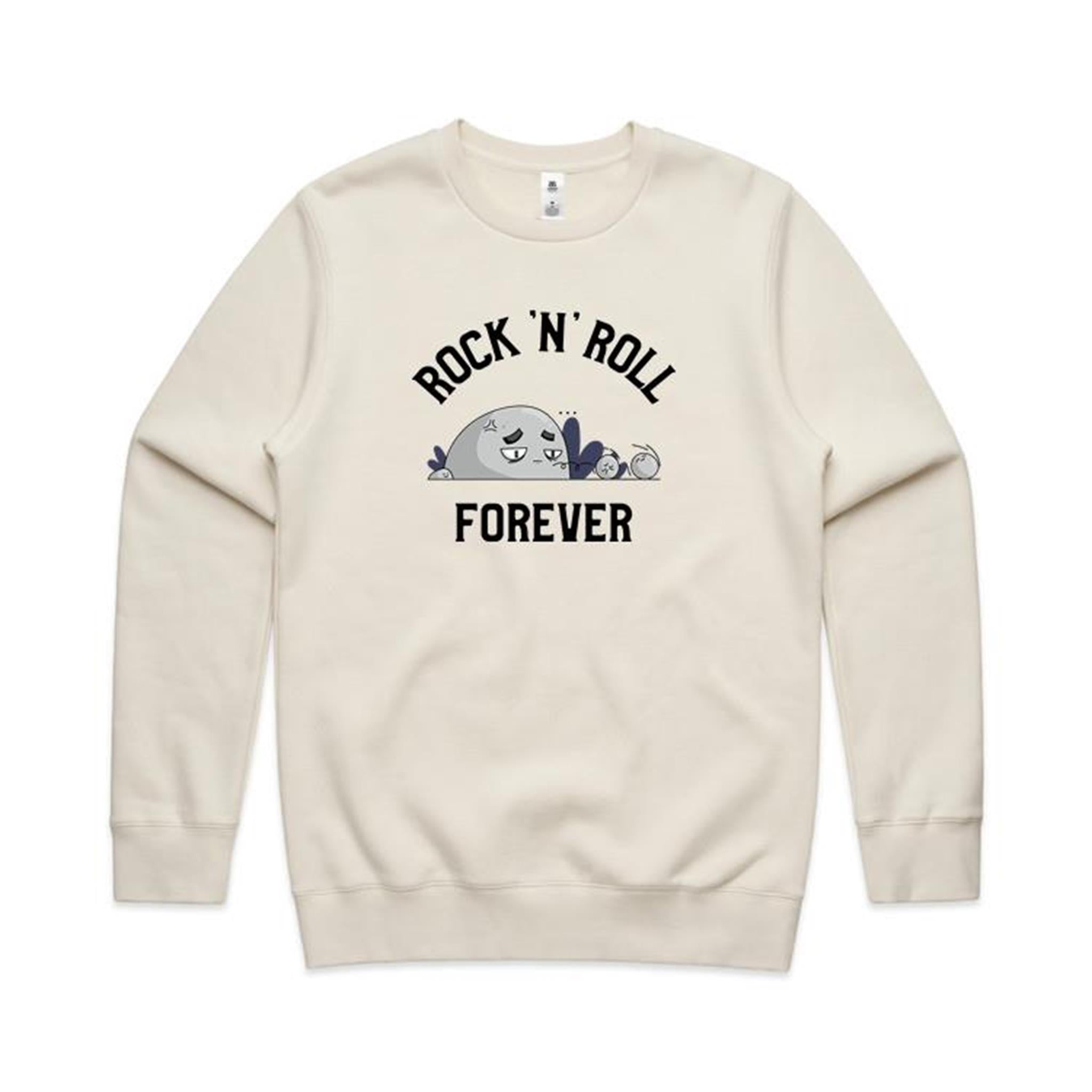 Rock And Roll Forever - AS Colour Stencil Crew Ecru Sweatshirt Music Printed In Australia