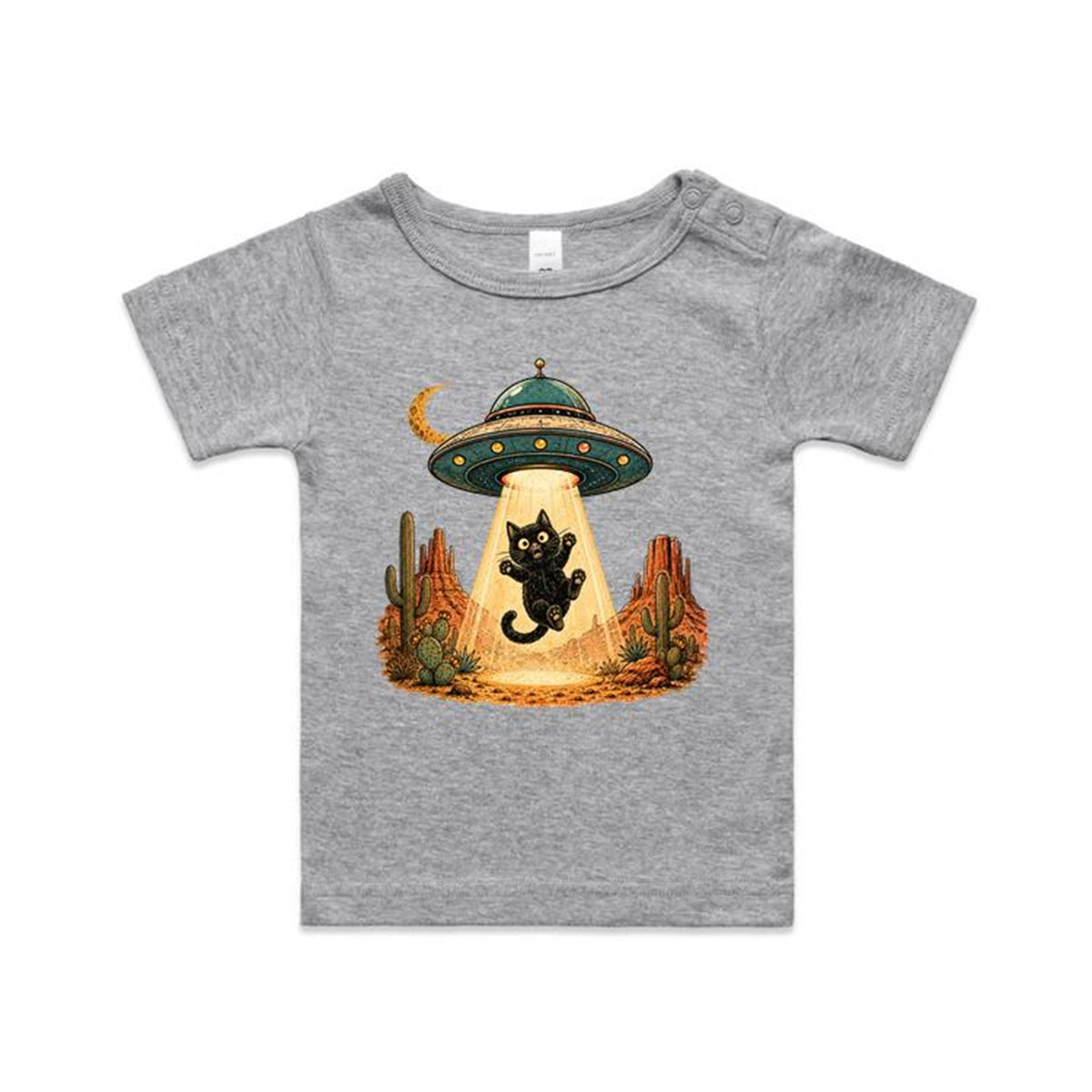 Black Cat Alien UFO Abduction AS Colour Baby T-shirt
