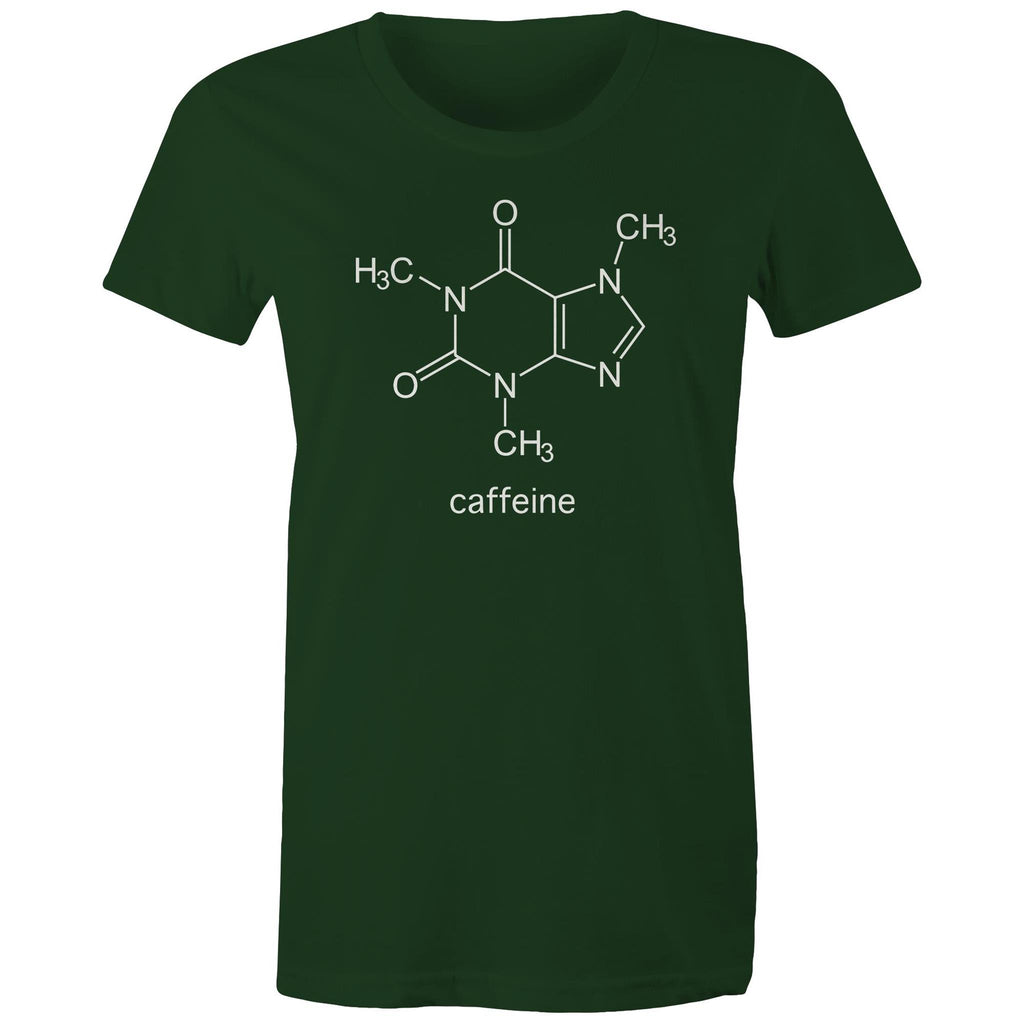 Caffeine Molecule - Womens T-shirt Forest Green Womens T-shirt Coffee Printed In Australia Science