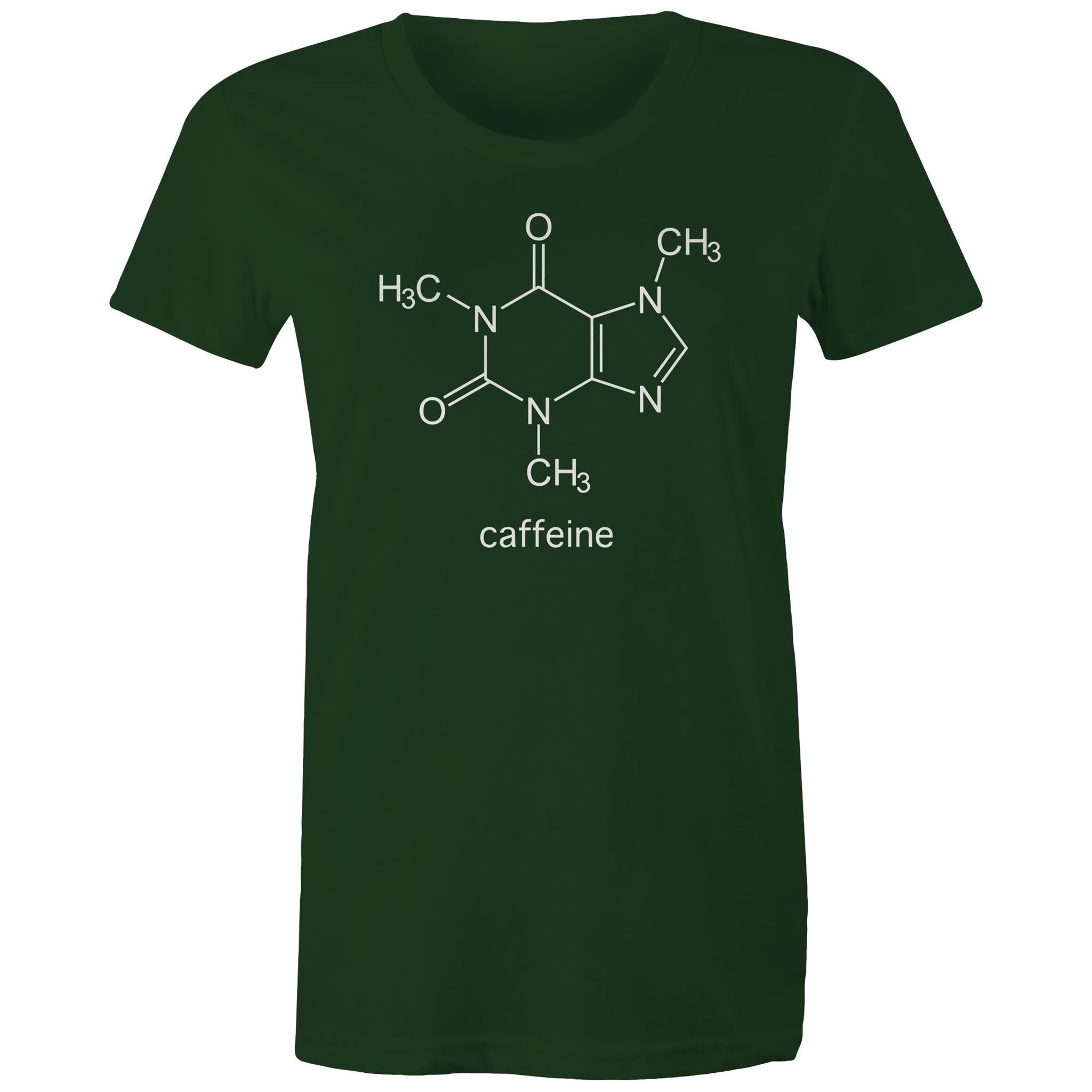 Caffeine Molecule - Womens T-shirt Forest Green Womens T-shirt Coffee Printed In Australia Science