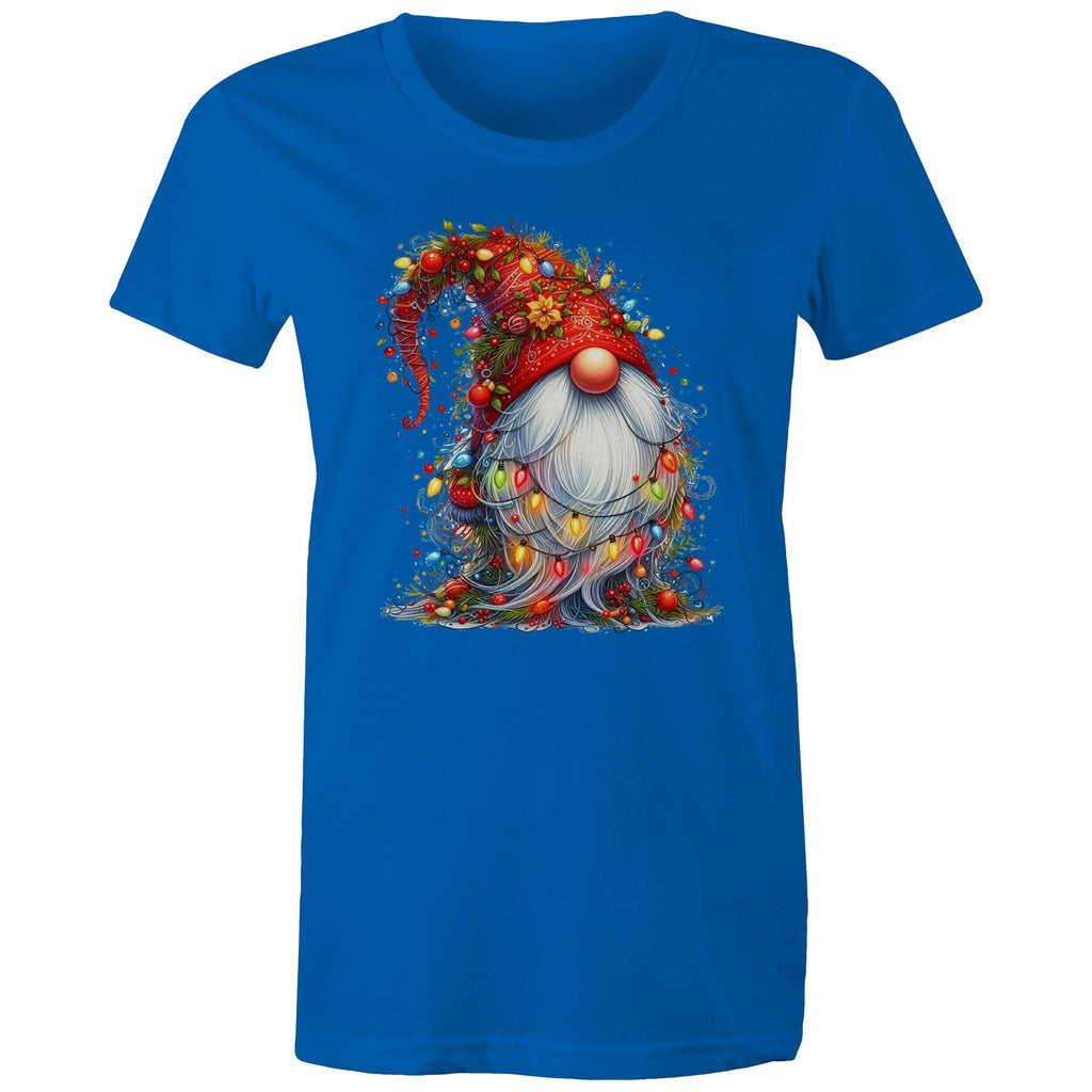 Christmas Gnome Wrapped In Lights - Womens T-shirt Bright Royal Womens Christmas T-shirt Christmas Printed In Australia
