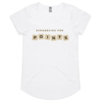 Scrabbling For Points - Womens Scoop Neck T-Shirt White Womens Scoop Neck T-shirt Games Printed In Australia