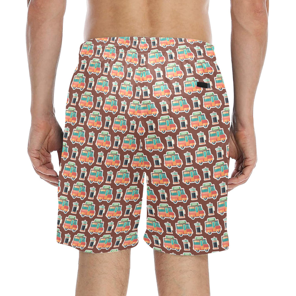 Coffee Van Men's Mid-Length Beach Shorts Men's Mid-Length Beach Shorts Coffee Printed Offshore