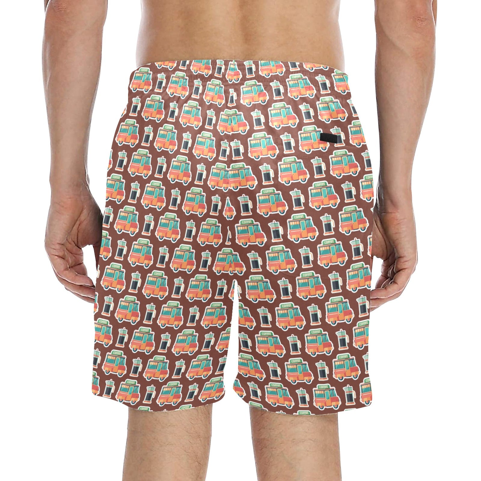 Coffee Van - Men's Mid-Length Beach Shorts Men's Mid-Length Beach Shorts Coffee Printed Offshore
