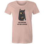 Life Begins After Coffee - Womens T-shirt Pale Pink Womens T-shirt Coffee Printed In Australia