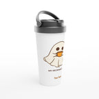 Personalised My Morning Boo, Ghost Coffee White 15oz Stainless Steel Travel Mug Personalised Travel Mug Coffee Customise Globally Fulfilled Personalise Sci Fi