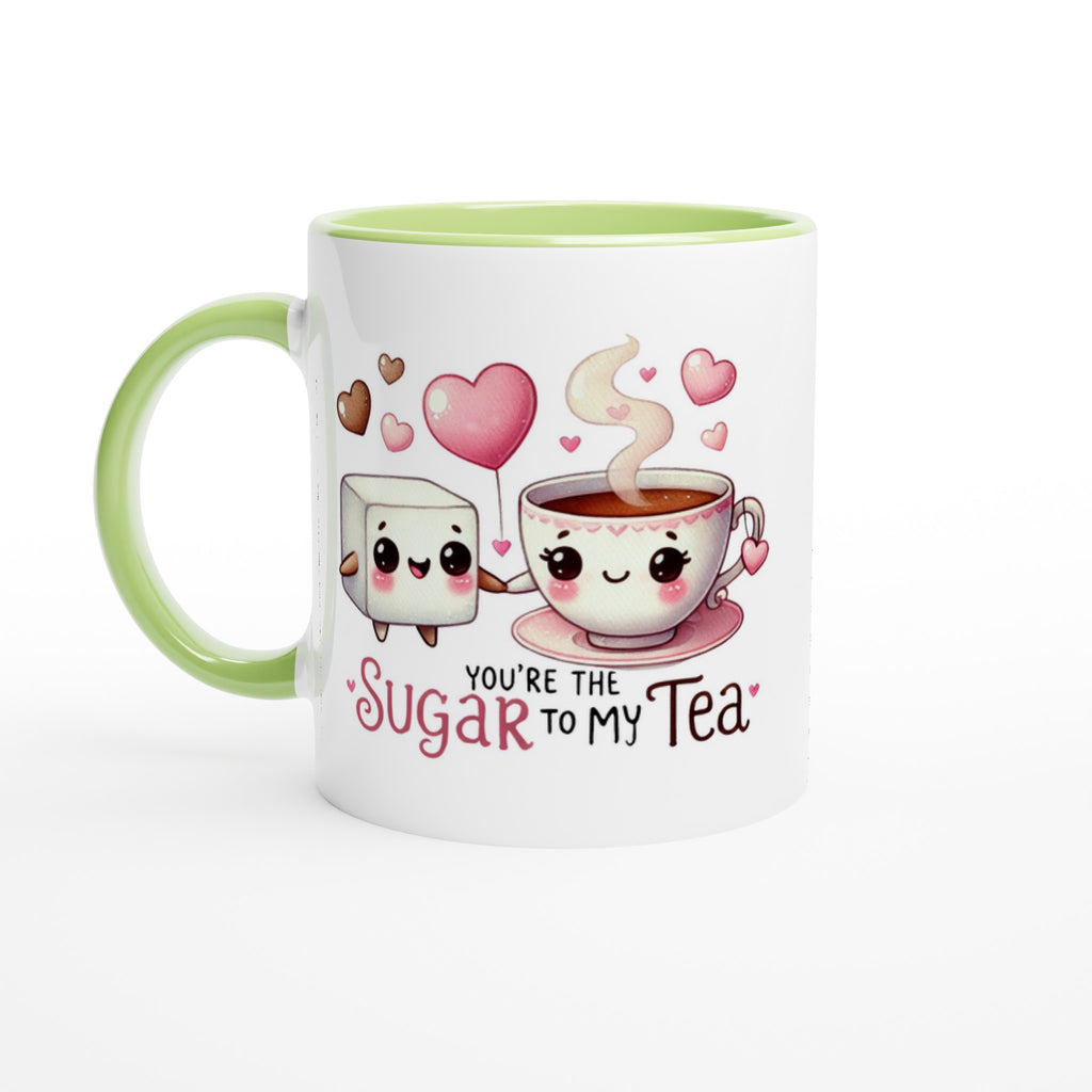 You're The Sugar To My Tea, Valentine - White 11oz Ceramic Mug with Colour Inside Ceramic Green Colour 11oz Mug Food Globally Fulfilled Love