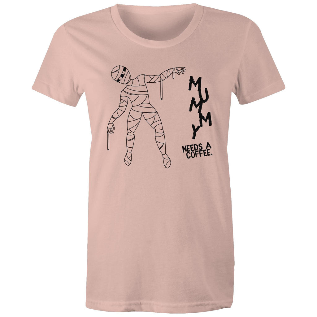 Mummy Needs A Coffee - Womens T-shirt Pale Pink Womens T-shirt Coffee Mum Printed In Australia