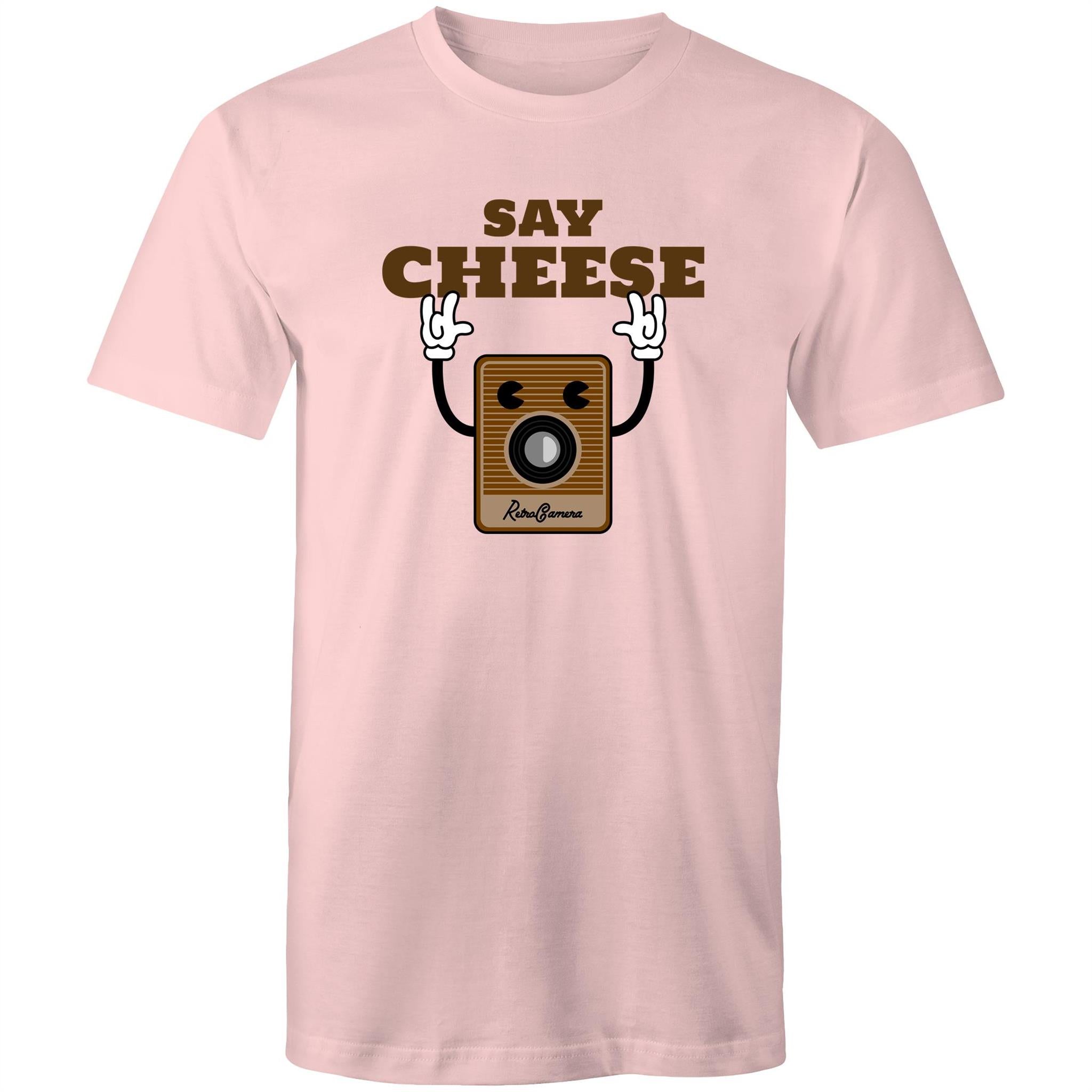 Say Cheese, Vintage Camera - Mens T-Shirt Pink Mens T-shirt Printed In Australia Retro