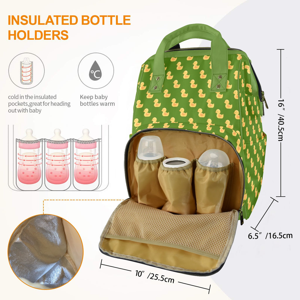 Rubber Ducks On Green Multi-Function Backpack, Nappy / Diaper Bag Multi-function Backpack, Nappy / Diaper Bag animal Printed Offshore