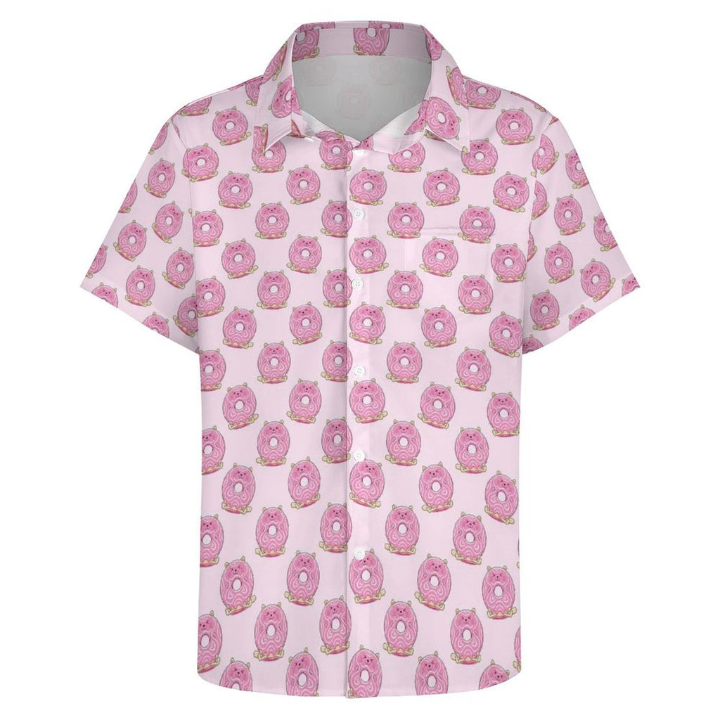 Cat Doughnuts Women's Short-Sleeve Button Up Shirt Women's Short-Sleeve Button Up Shirt animal Food Printed Offshore