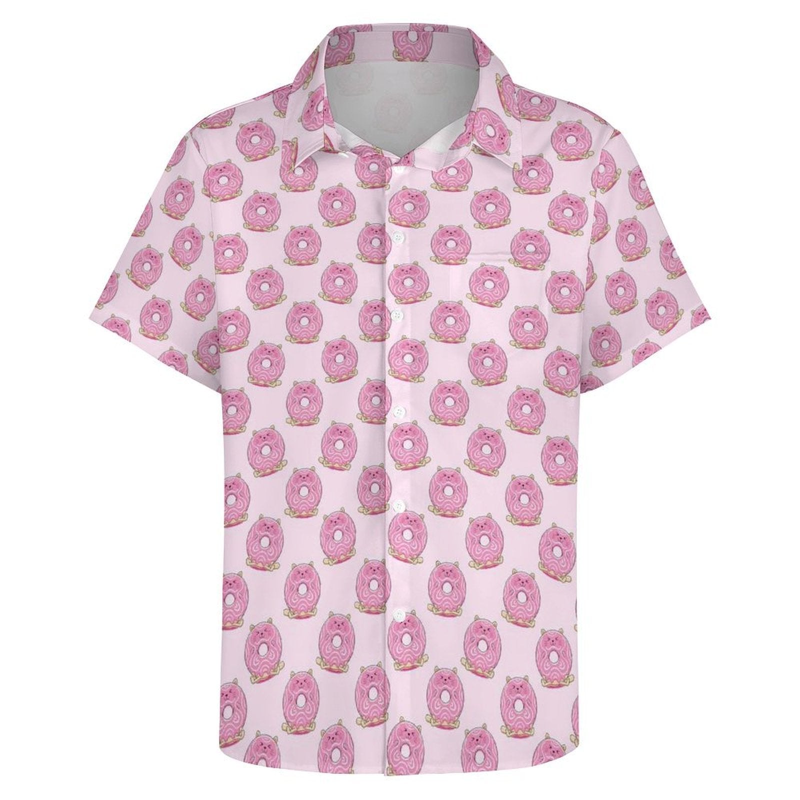 Cat Doughnuts Women's Short-Sleeve Button Up Shirt Women's Short-Sleeve Button Up Shirt animal Food Printed Offshore