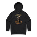 Coffee Keeps Me Alive, Skeleton Women's AS Colour Hoodie Black Womens Hoodie Coffee Printed In Australia