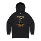 Coffee Keeps Me Alive, Skeleton - Womens Hoodie Black Womens Hoodie Coffee Printed In Australia