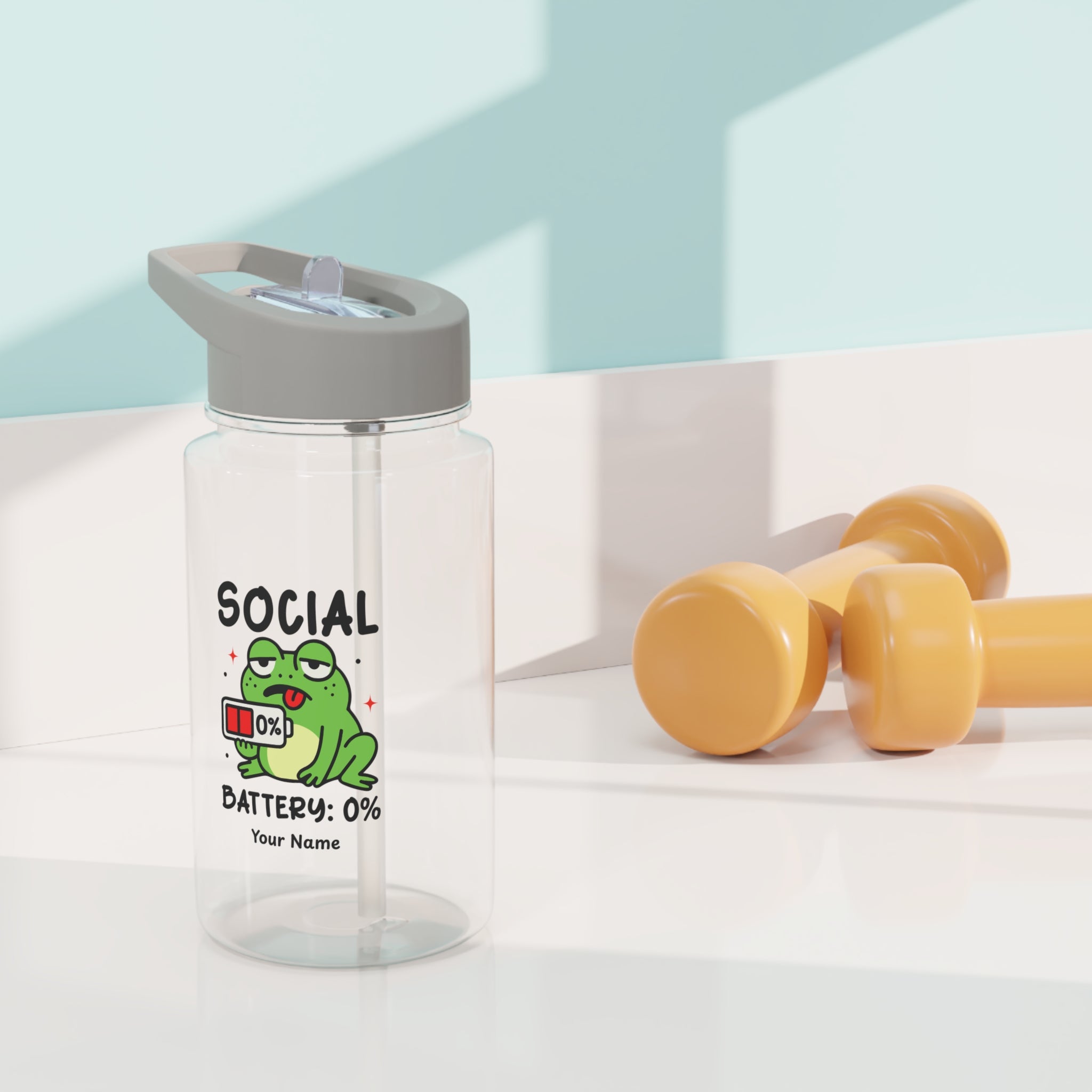 Personalised - Frog, Social Battery - Clear Tritan Water Bottle