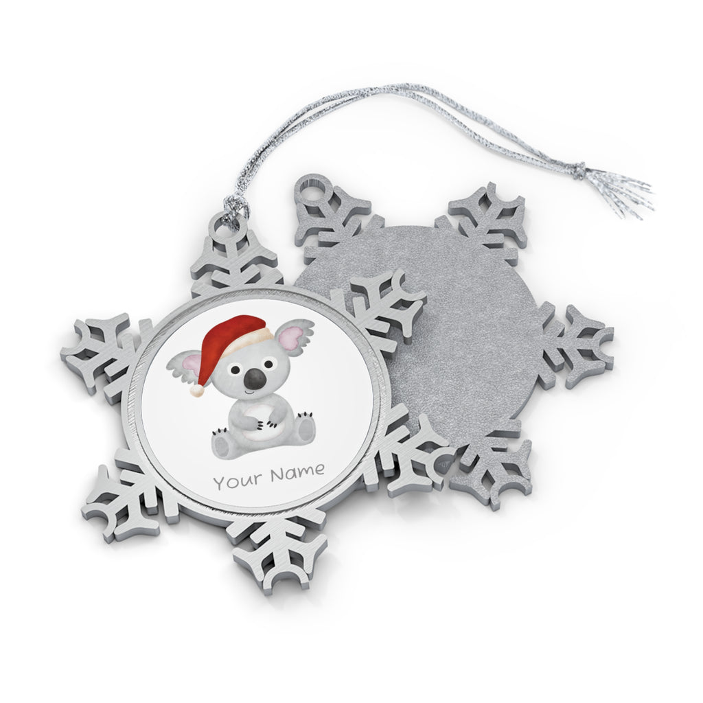 Personalised - Koala Santa Hat - Christmas Pewter Snowflake Ornament