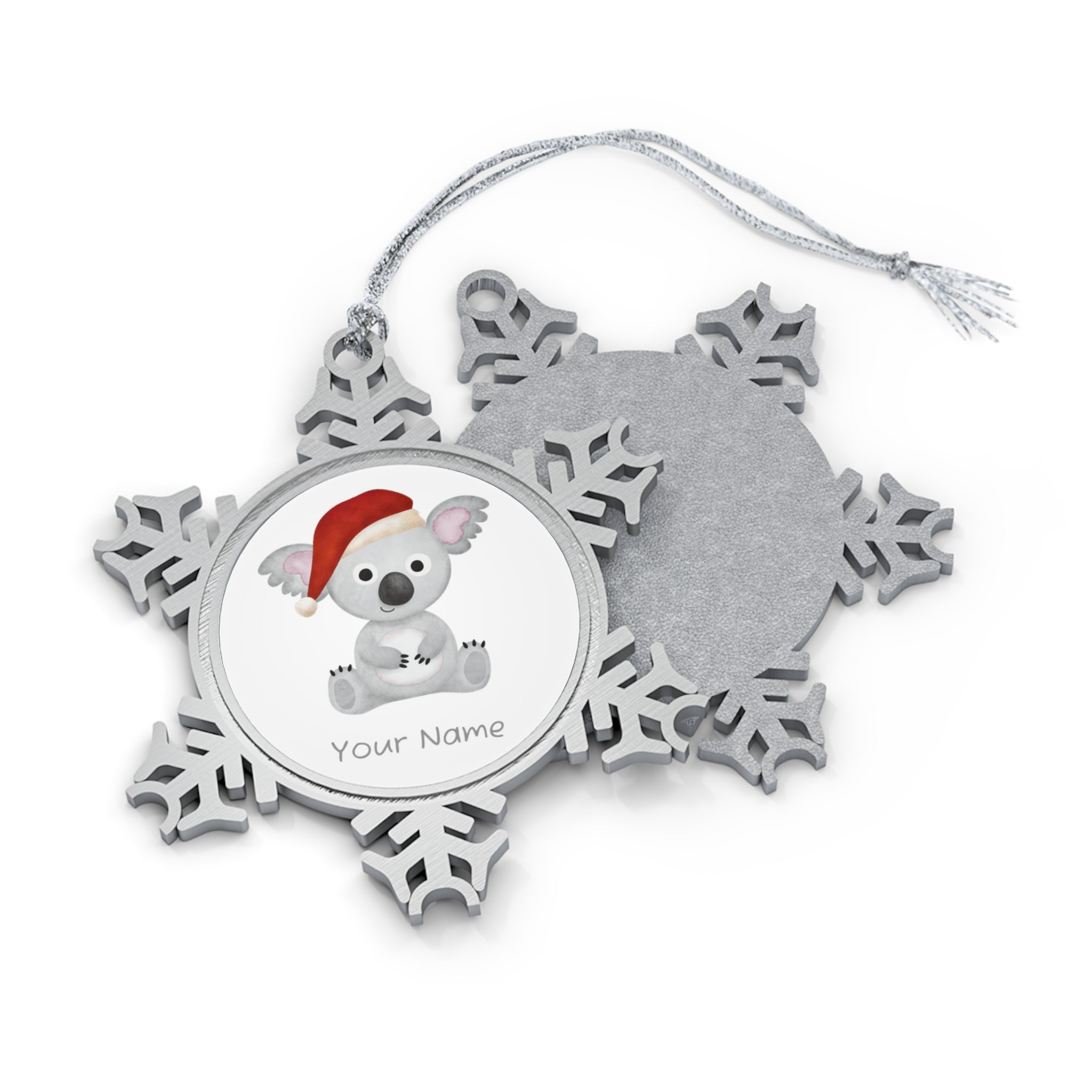 Personalised - Koala Santa Hat - Christmas Pewter Snowflake Ornament