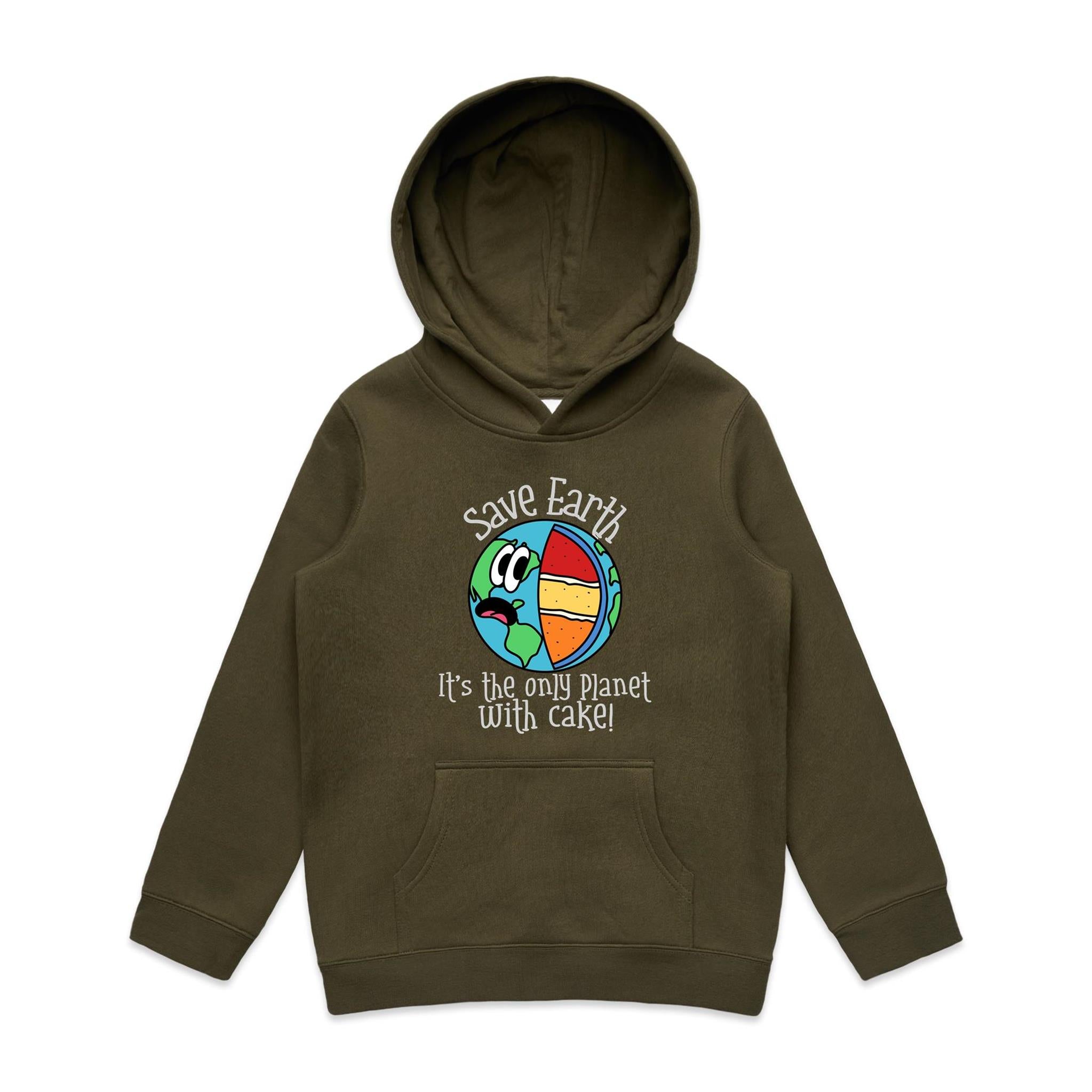 Save Earth, It's The Only Planet With Cake - Kids Hoodie Army Kids Hoodie Printed In Australia