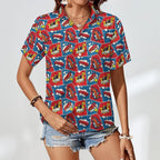 Comic Book Women's Short-Sleeve Button Up Shirt Women's Short-Sleeve Button Up Shirt comic Printed Offshore