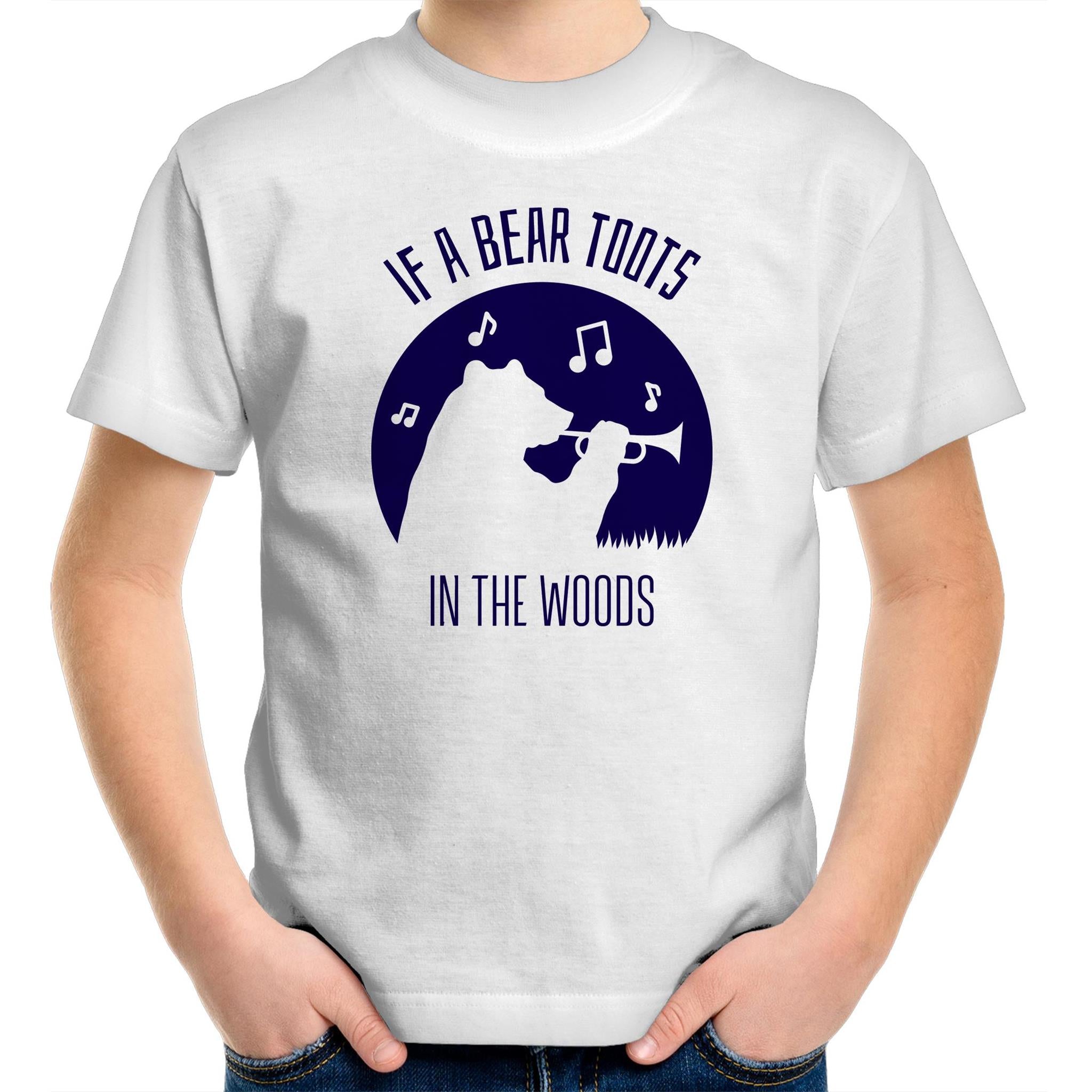 If A Bear Toots In The Woods, Saxophone Player - Kids Youth T-Shirt White Kids Youth T-shirt animal Music Printed In Australia