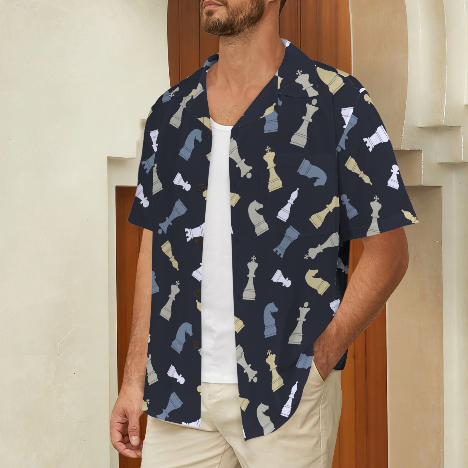 Chess Pattern - Men's Hawaiian Shirt (Model T87) Men's Hawaiian Shirt (New) Chess Games Printed Offshore