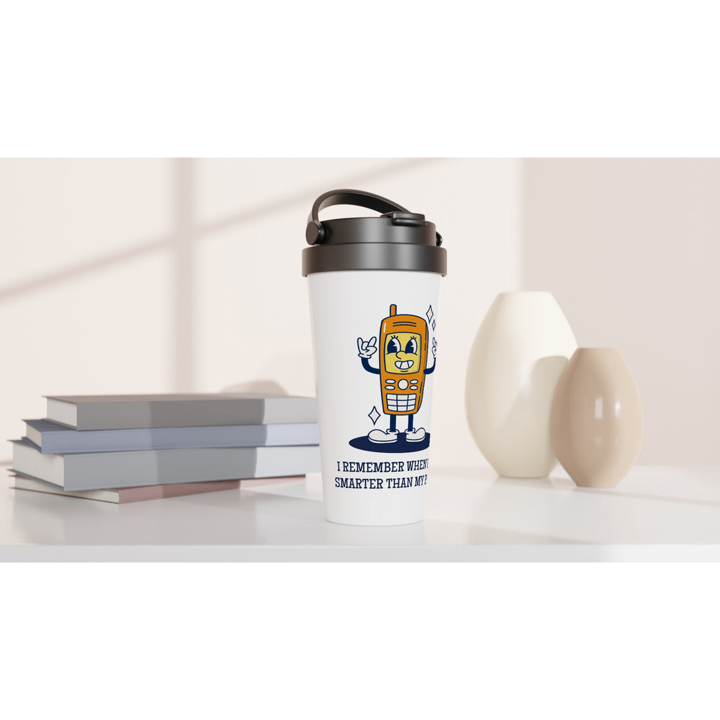 I Remember When I Was Smarter Than My Phone - White 15oz Stainless Steel Travel Mug Travel Mug Funny Globally Fulfilled Retro tech