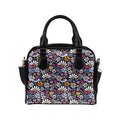 Graphic Flowers On Black Shoulder Handbag