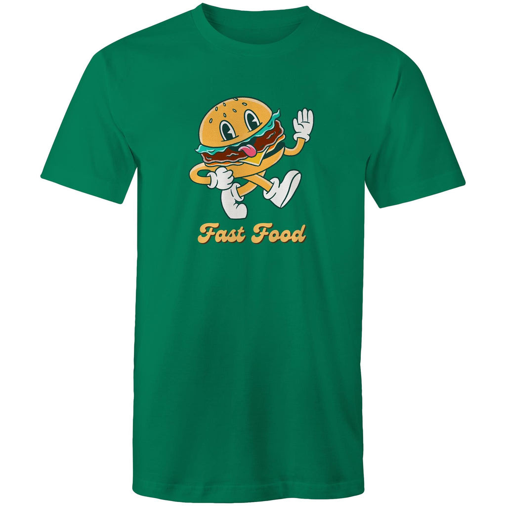 Fast Food, Hamburger - Mens T-Shirt Kelly Green Mens T-shirt Food Printed In Australia Retro