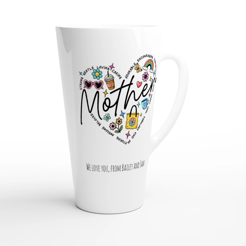 Personalise - Mother Heart Message - White Latte 17oz Ceramic Mug Personalised Latte Mug customise Globally Fulfilled Love Mum Name personalise