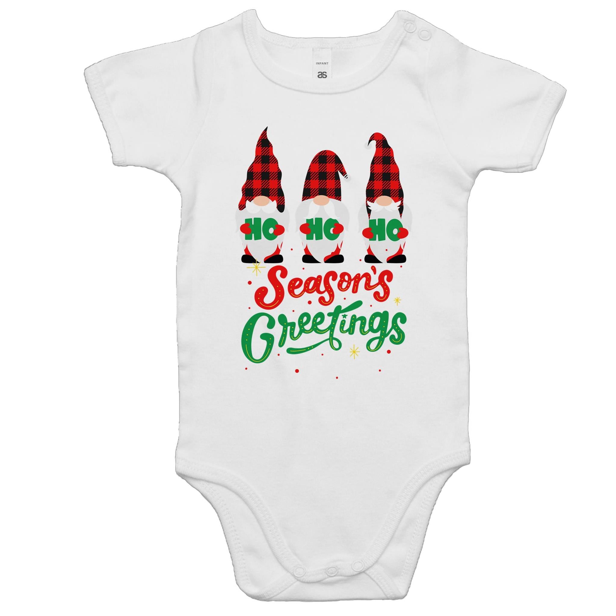 Gnomes Seasons Greetings - Baby Bodysuit White Baby Christmas Bodysuit Christmas Printed In Australia