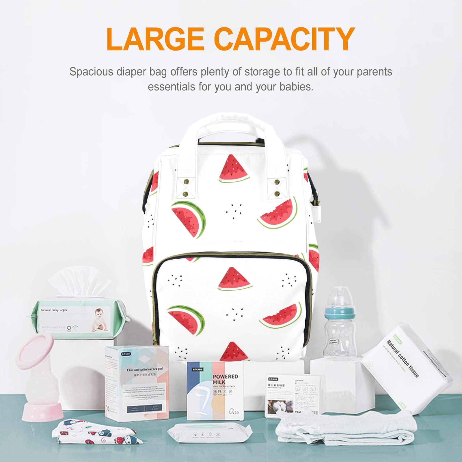 Watermelon - Multi-Function Backpack, Nappy / Diaper Bag