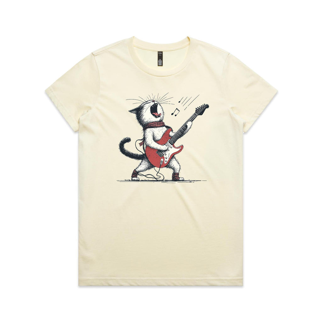 Cat Playing Guitar Women's AS Colour T-shirt Butter Womens T-shirt animal Music Printed In Australia