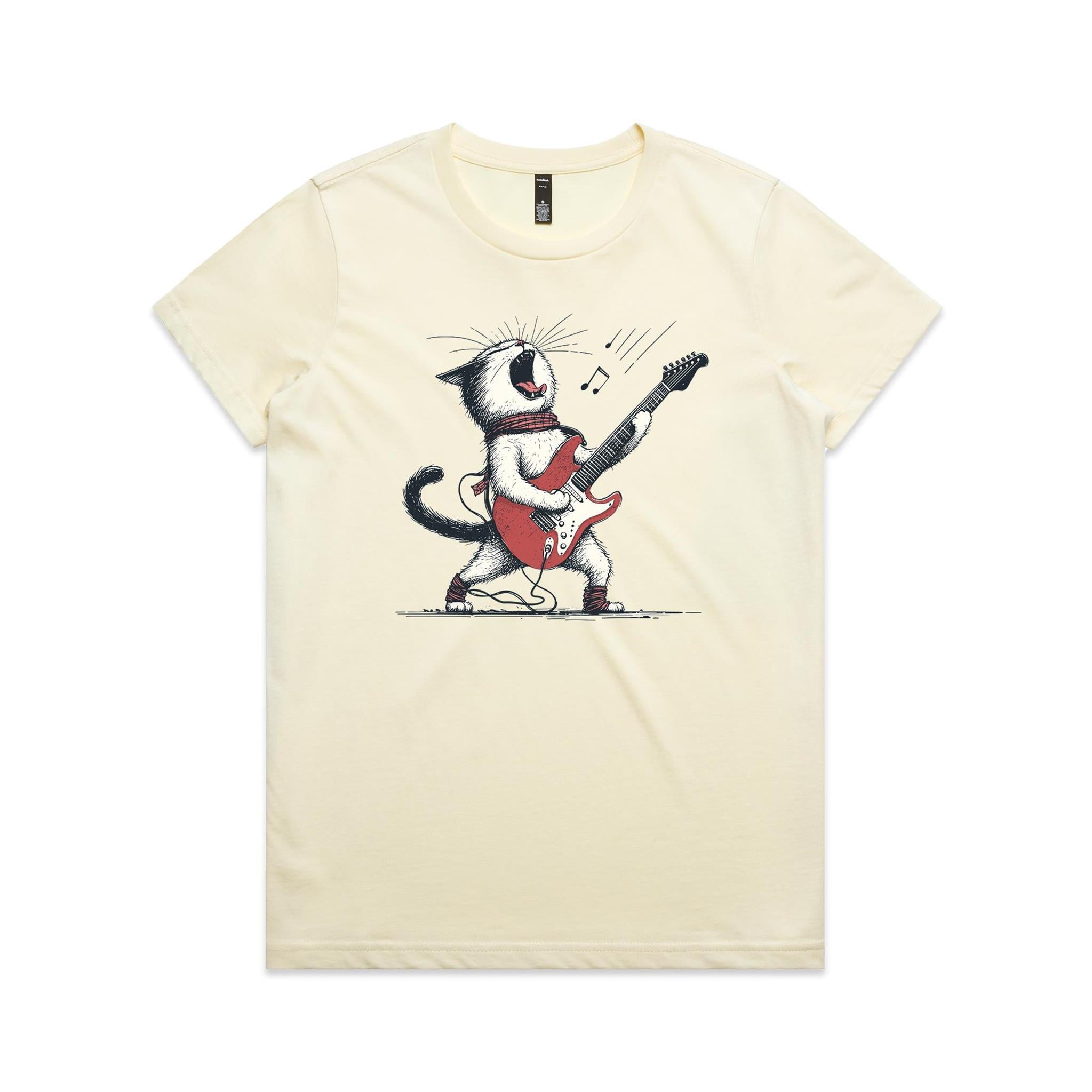 Cat Playing Guitar Women's AS Colour T-shirt Butter Womens T-shirt animal Music Printed In Australia