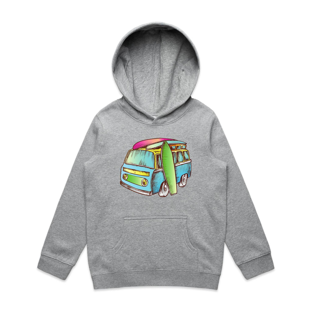 Surf Trip - Kids Hoodie Grey Marle Kids Hoodie Printed In Australia